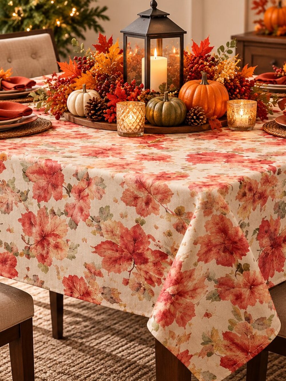 🍁 Autumn Leaf Patterned Tablecloth — 52″ x 52″ Square 🍁